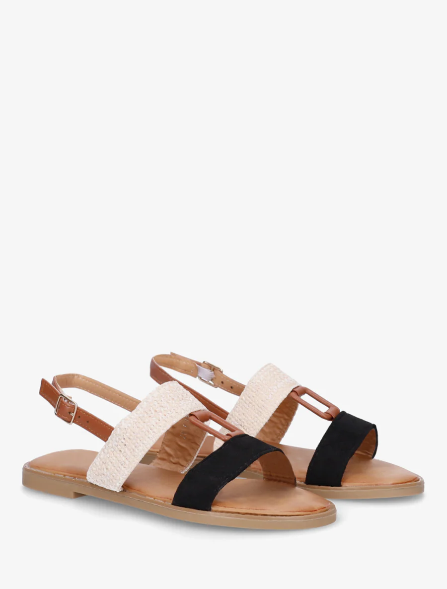 Bi-materiaal sandalen met rechthoekig sieraad - Zwart - Image 4