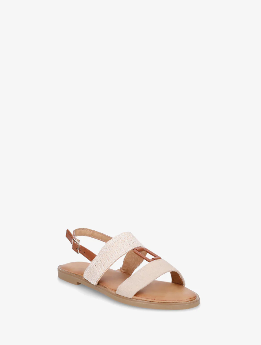 Bi-materiaal sandalen met rechthoekig sieraad - Beige - Image 2