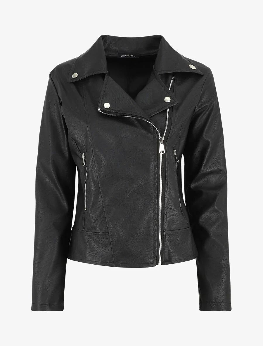 Bikerjack van imitatieleer in recht model - Zwart