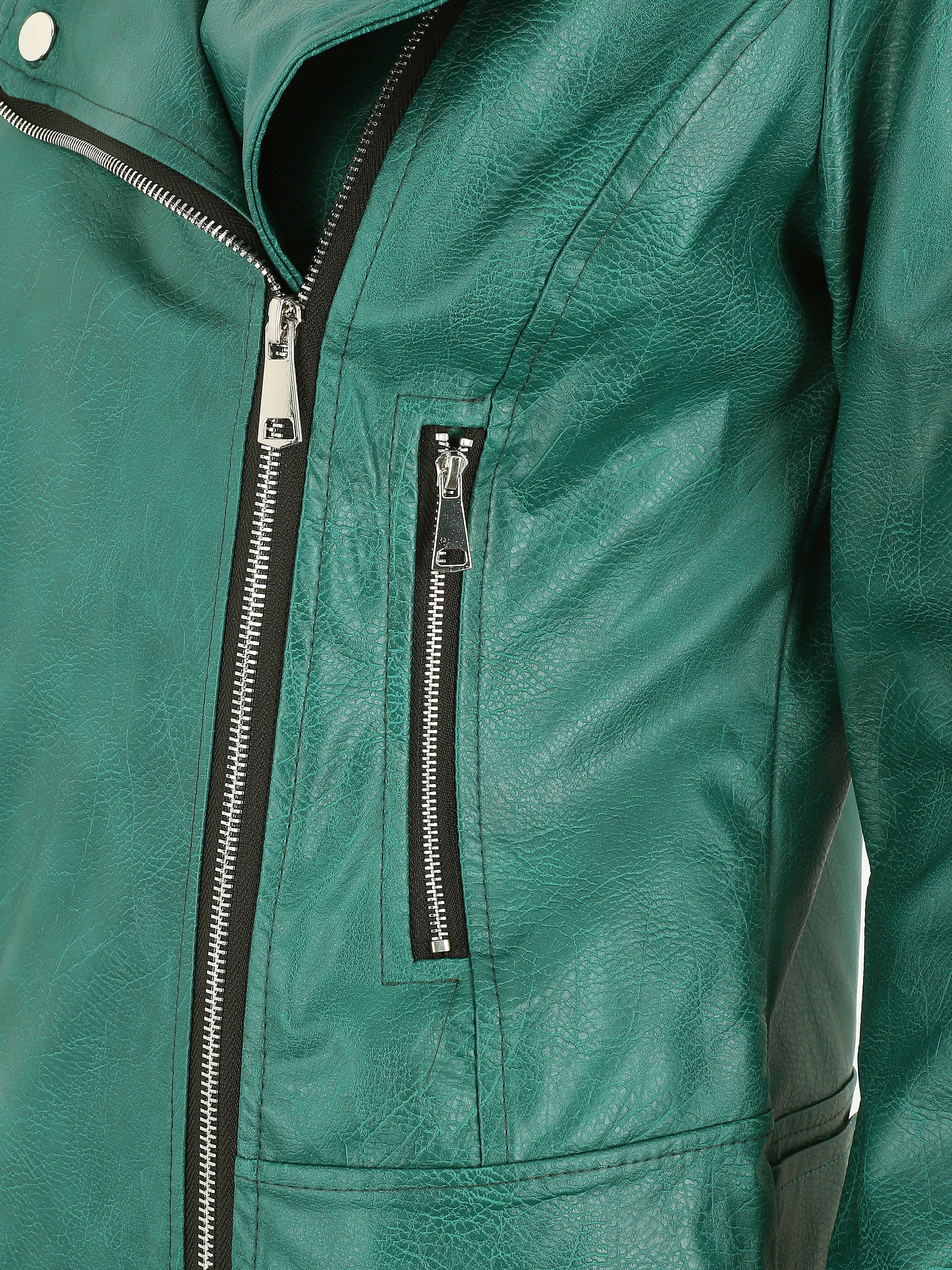 Bikerjack van imitatieleer in recht model - dennengroen - Image 3