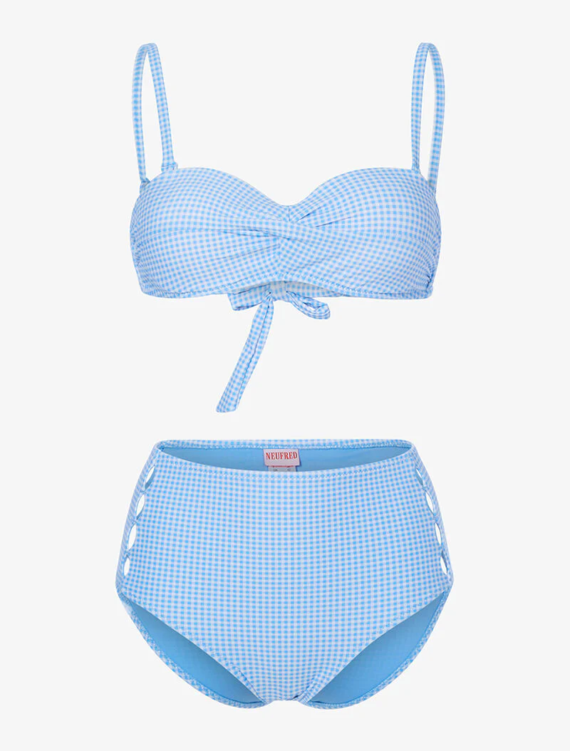 Bikini 50's met kleine ruitjes - lichtblauw
