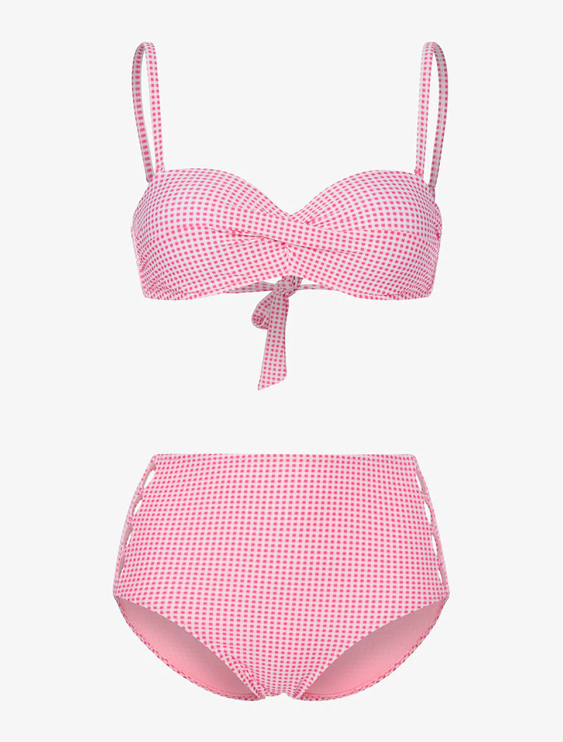 Bikini 50's met kleine ruitjes - fuchsia