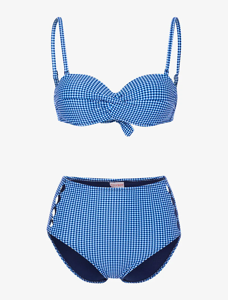 Bikini 50's met kleine ruitjes - elektrisch blauw