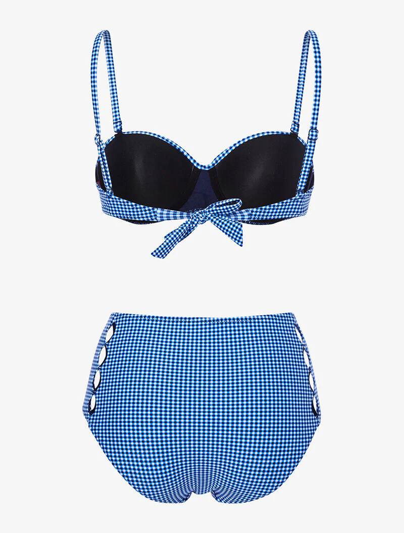 Bikini 50's met kleine ruitjes - elektrisch blauw - Image 2