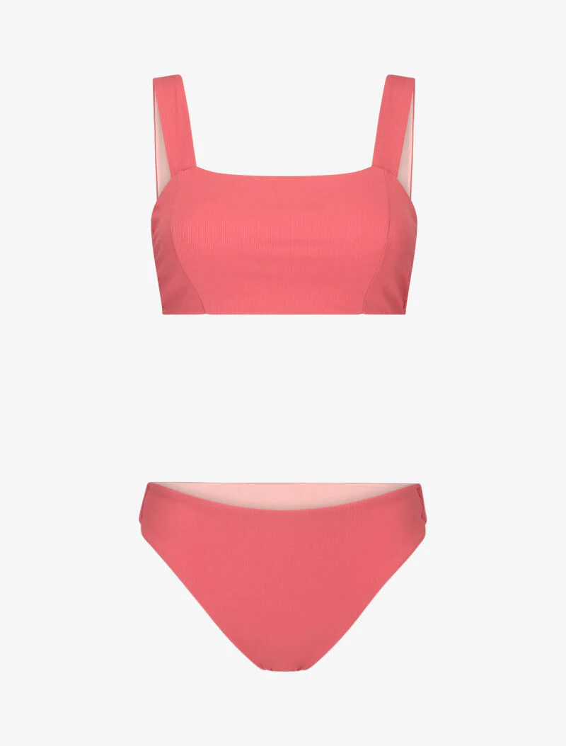 Geribde bandeau bikini - roze