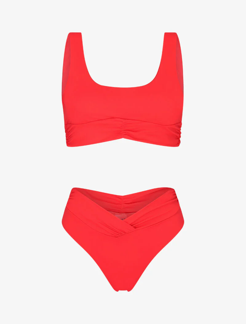 Bikini-bh met geplooid effect - koraal