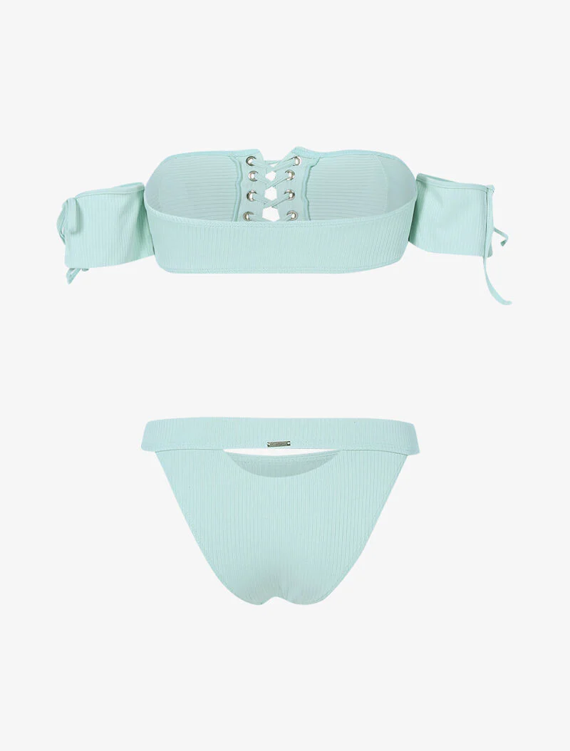 Geribbelde bikini met bustier en opengewerkte tanga - watergroen - Image 2