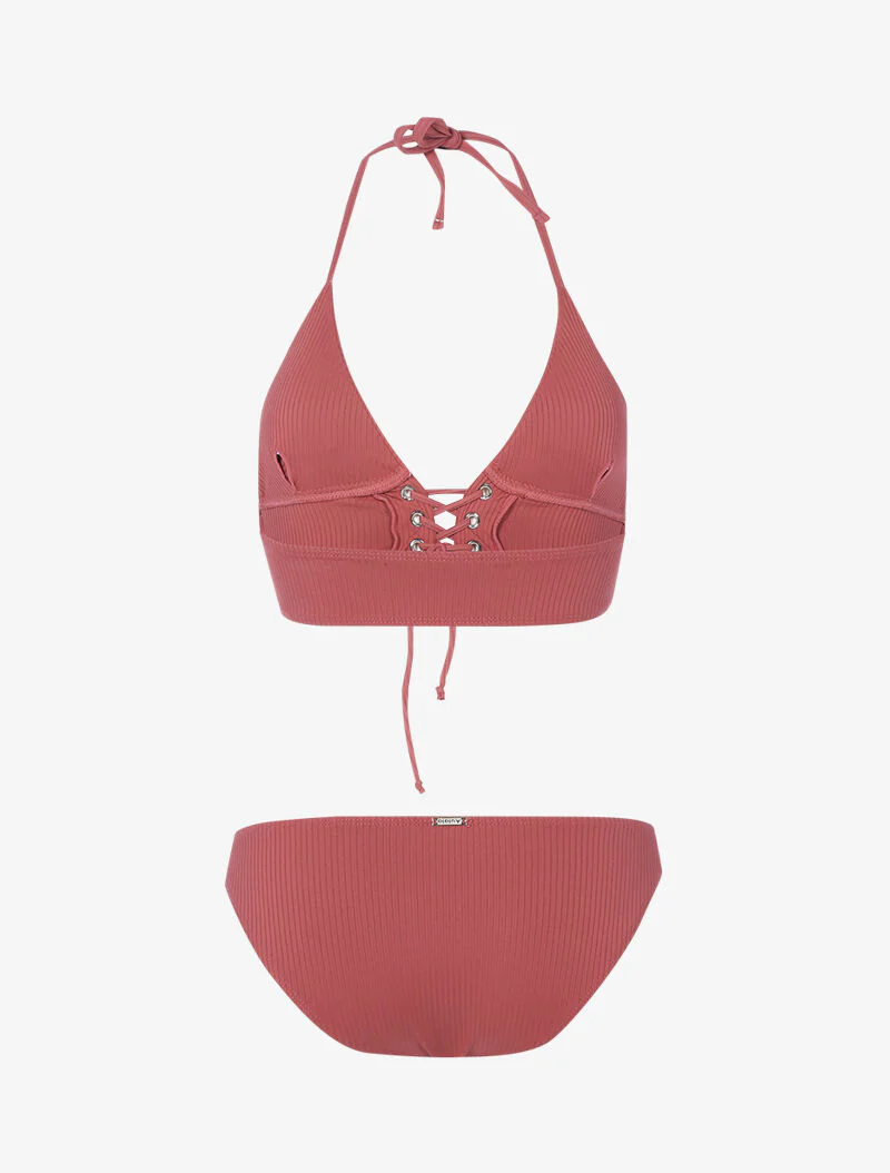 Geribbelde korset driehoek bikini - oudroze - Image 2