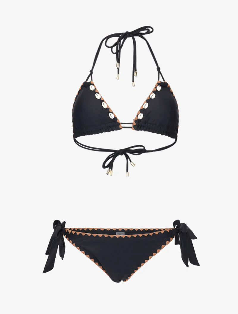 Driehoekige bikini met schelpen - zwart