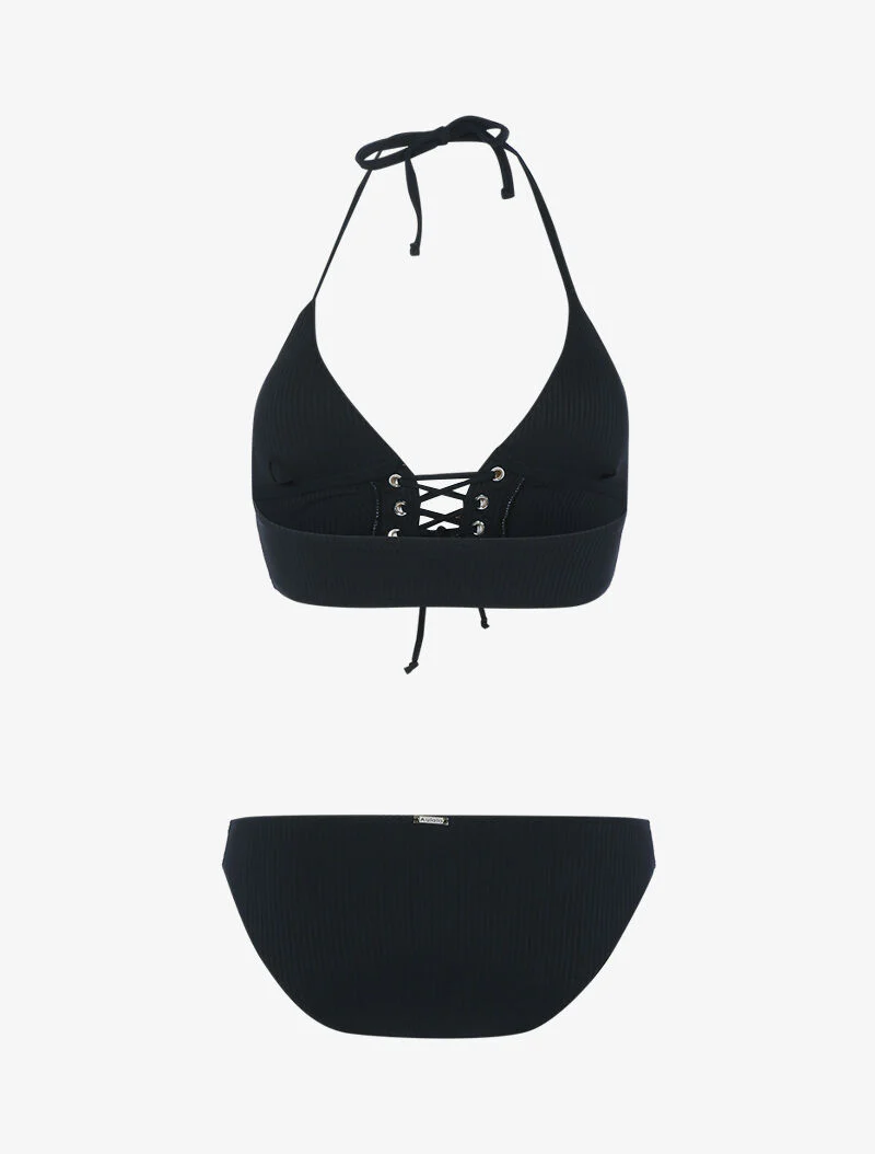 Geribbelde korset driehoek bikini - zwart - Image 2