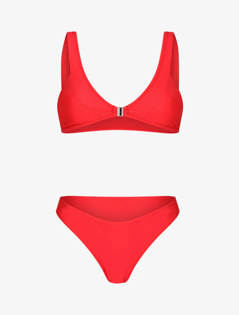 Bikini driehoek met clip - koraal