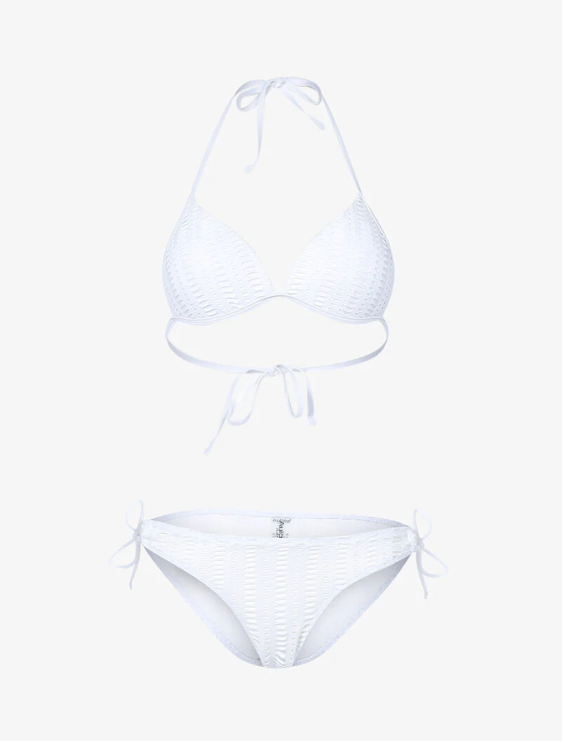 Grafische geperforeerde voering driehoek bikini - wit
