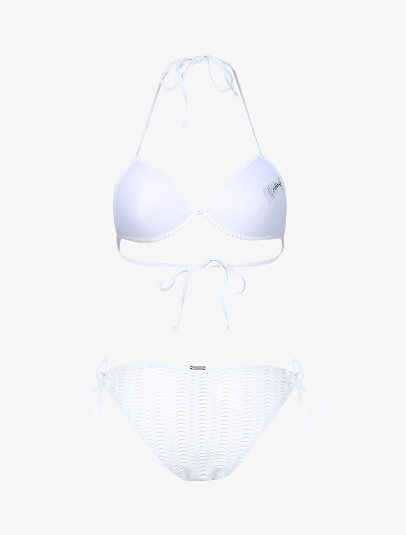 Grafische geperforeerde voering driehoek bikini - wit - Image 2