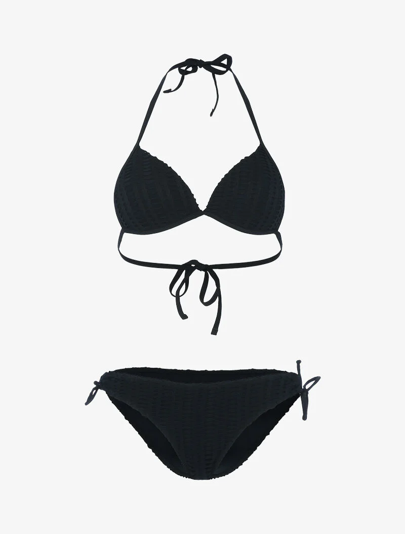 Grafische geperforeerde voering driehoek bikini - zwart