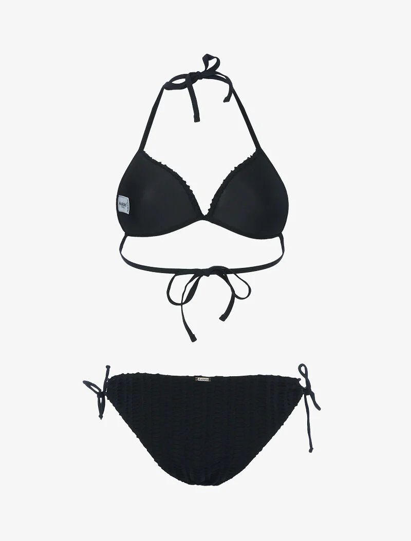 Grafische geperforeerde voering driehoek bikini - zwart - Image 2