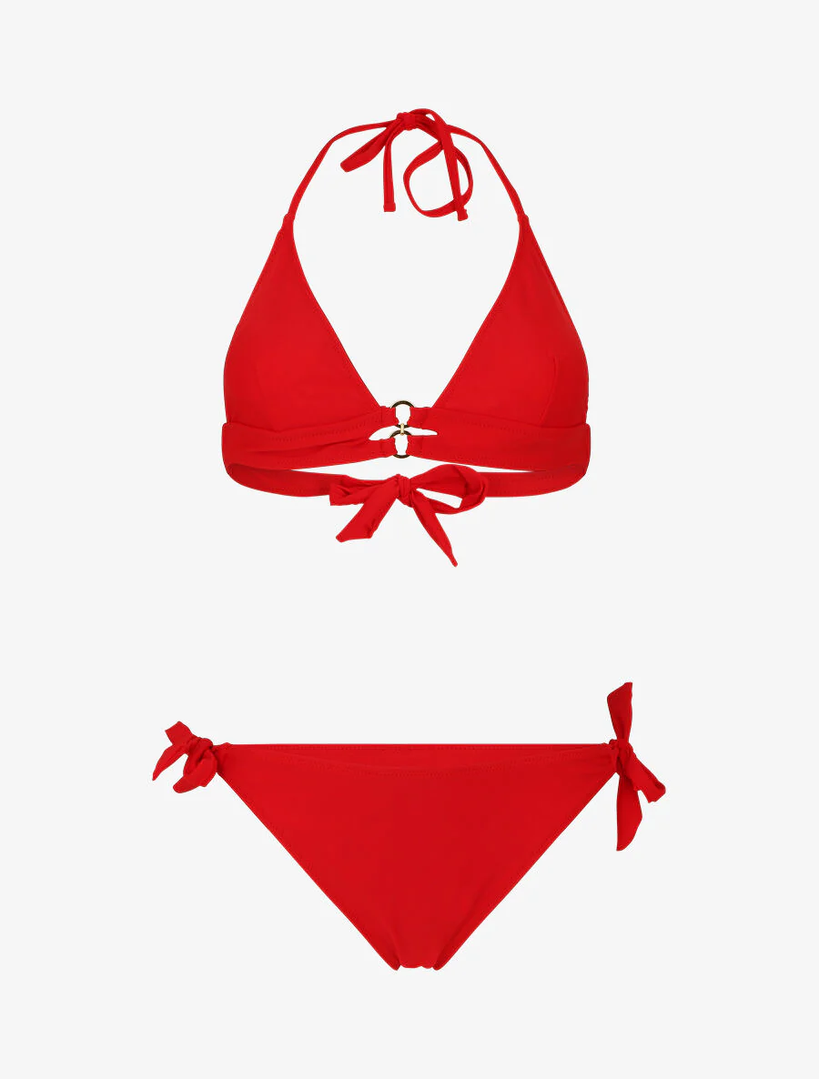 Driehoekige bikini met ringdetails - Rood