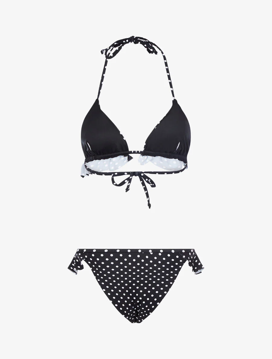 Driehoekige bikini met stippen en ruches - Zwart - Image 2