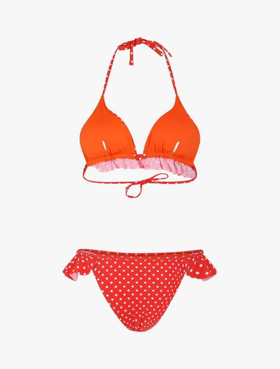 Driehoekige bikini met stippen en ruches - Rood - Image 2