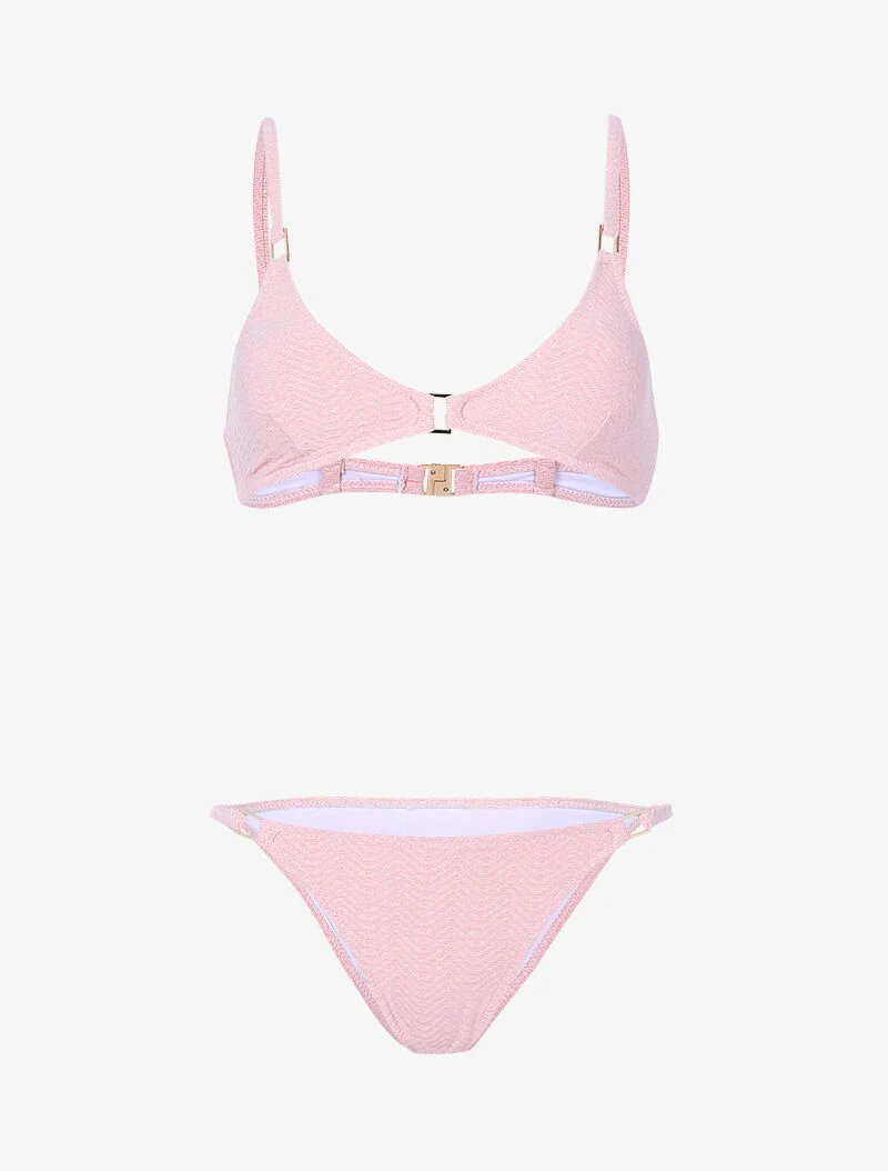 Getextureerde en glinsterende triangelbikini - roze