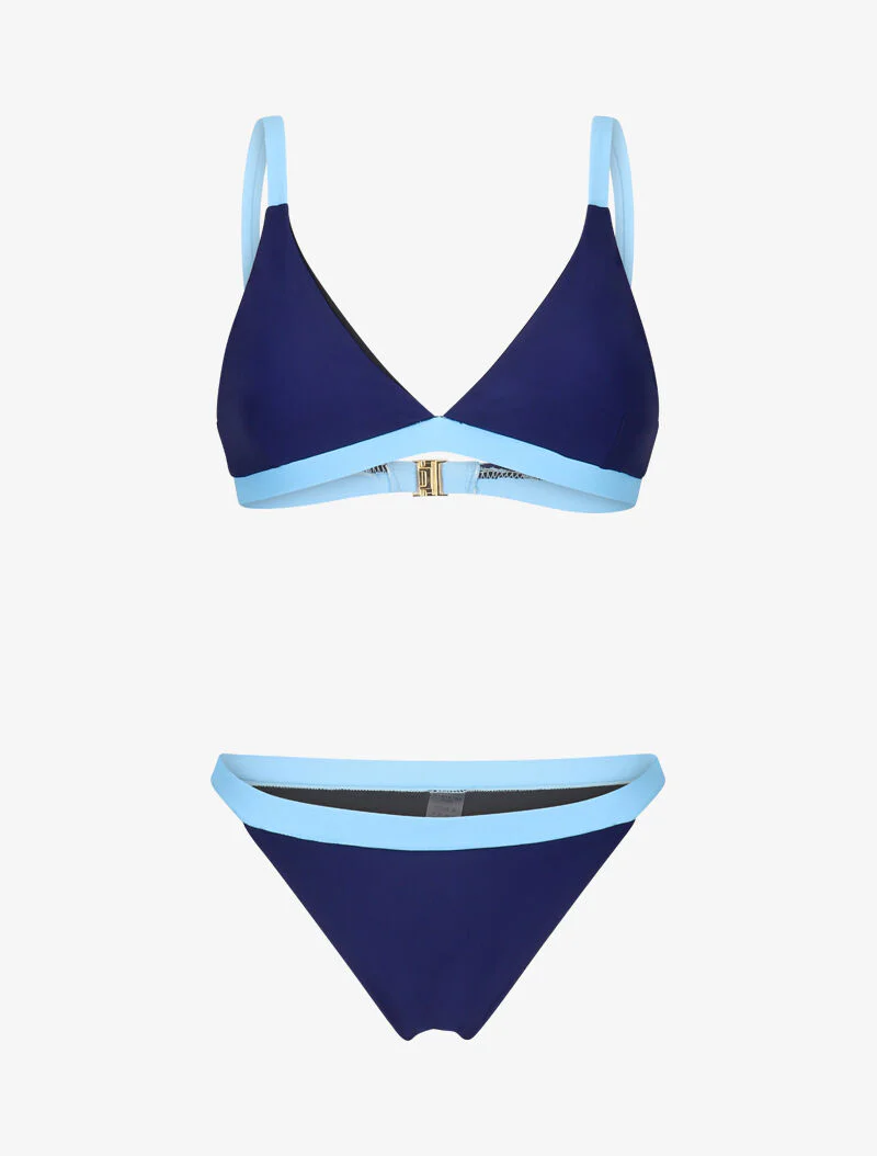 Tweekleurige triangelbikini - marineblauw