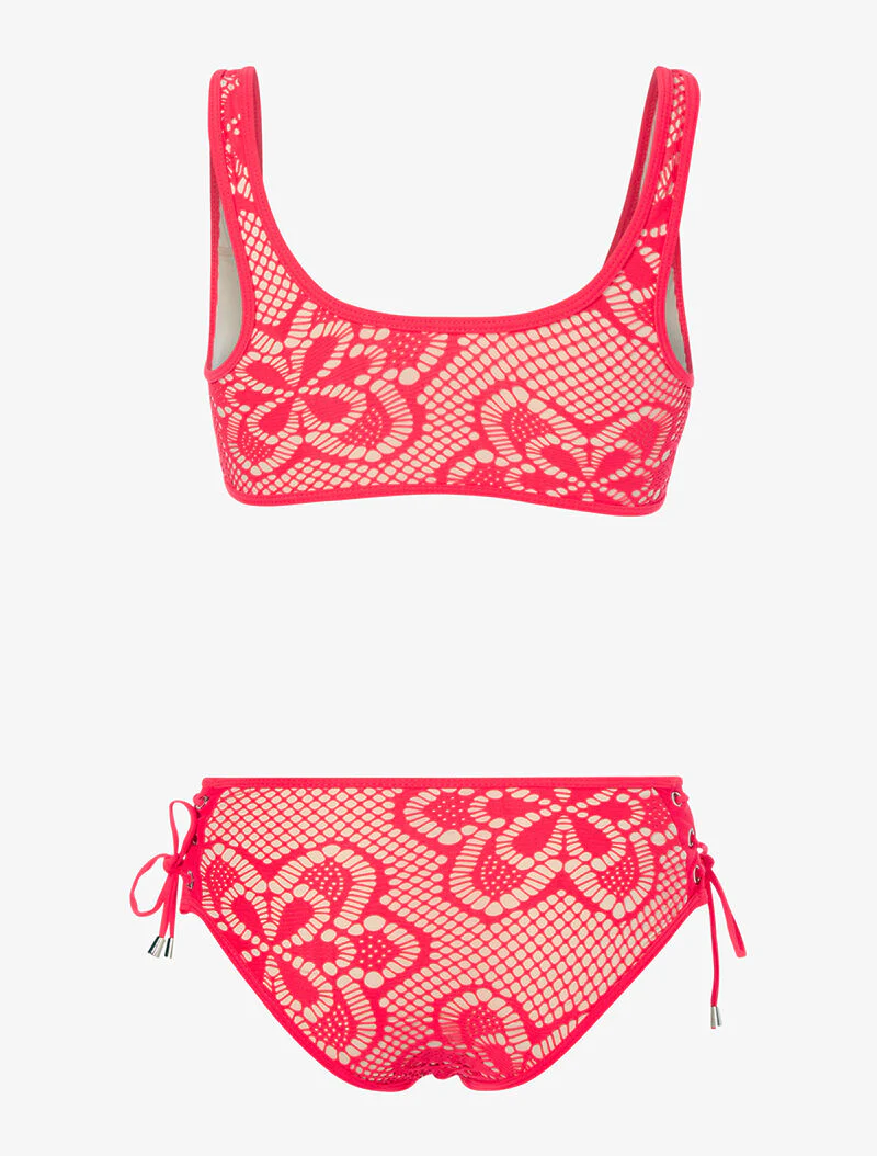 Gehaakte gevoerde bikini - fluokoraal/beige - Image 2