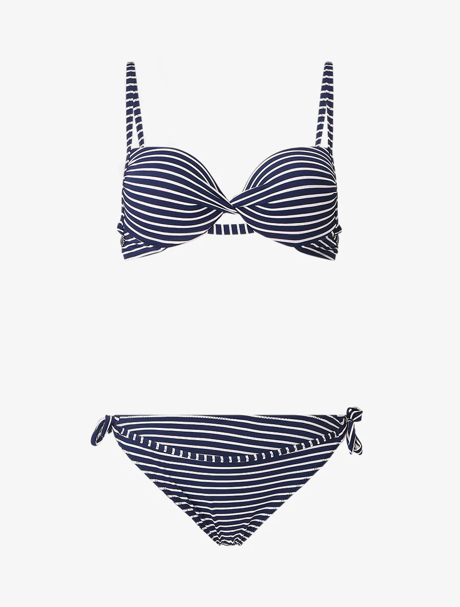 Gestrikte gestreepte bikini - Marineblauw