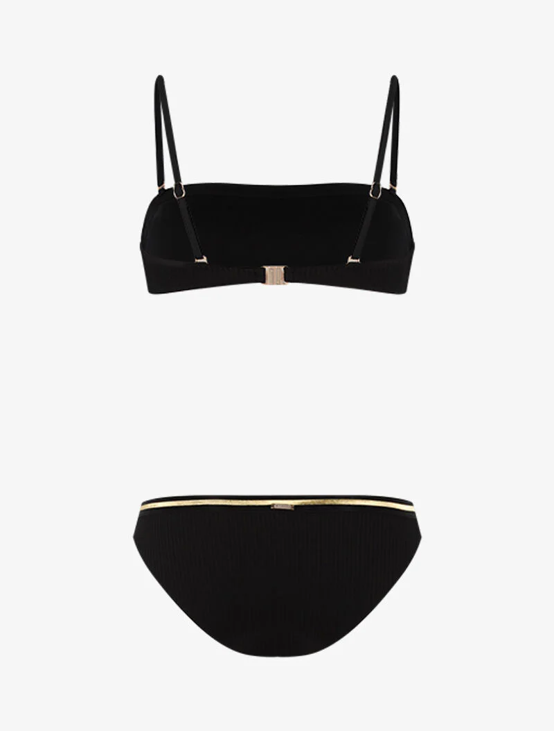 Geribde bikini met contrasterende biezen - zwart/goud - Image 2