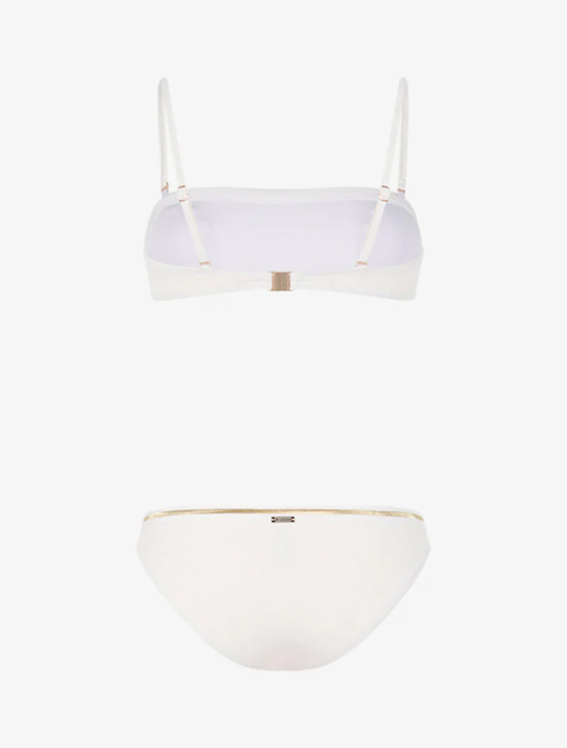 Geribde bikini met contrasterende biezen - écru/goud - Image 2