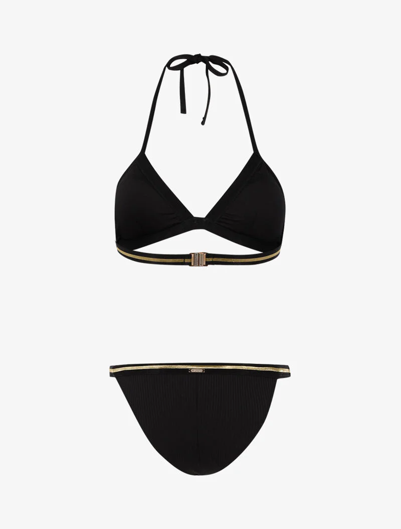 Geribbelde bikini met gouden biezen - zwart/goud - Image 2