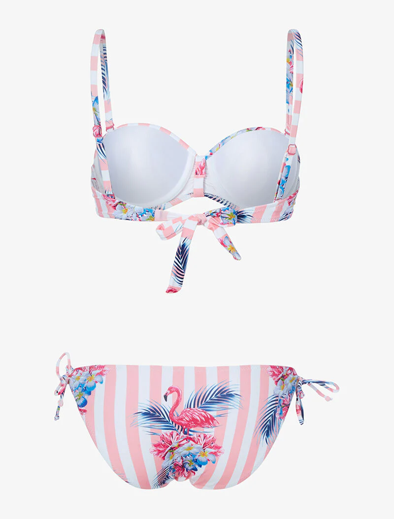 Gestreepte bikini met bloemenprint - poederroze - roze oranje - Image 2