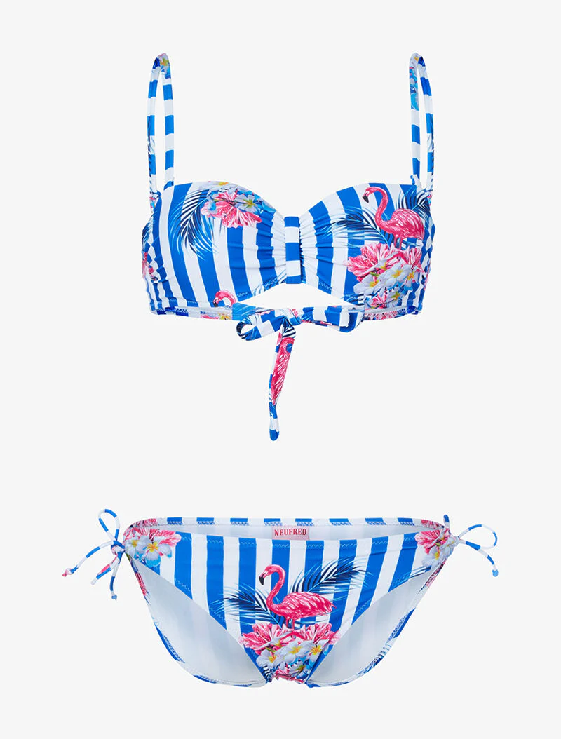 Gestreepte bikini met bloemenprint - elektrisch blauw