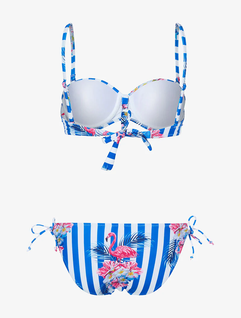 Gestreepte bikini met bloemenprint - elektrisch blauw - Image 2