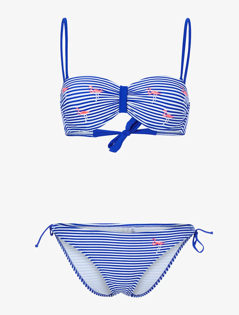 Gestreepte bikini met flamingo's - elektrisch blauw