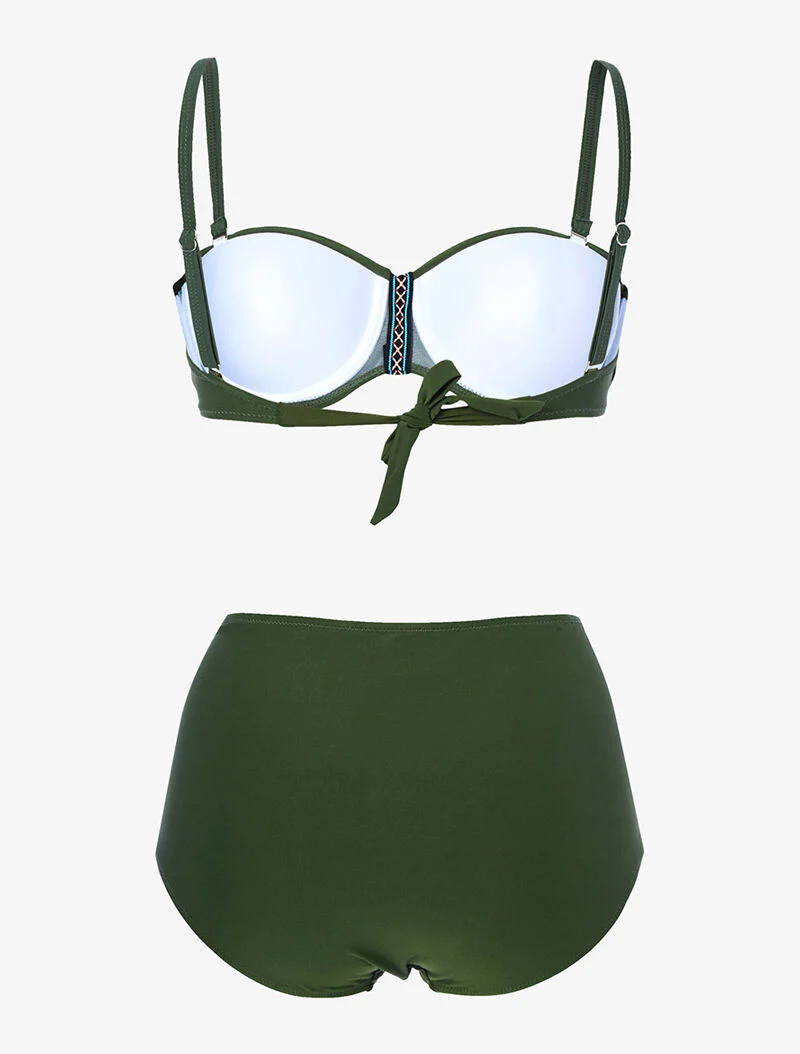 Hoog getailleerde bikini met geborduurde kant - kaki - Image 2