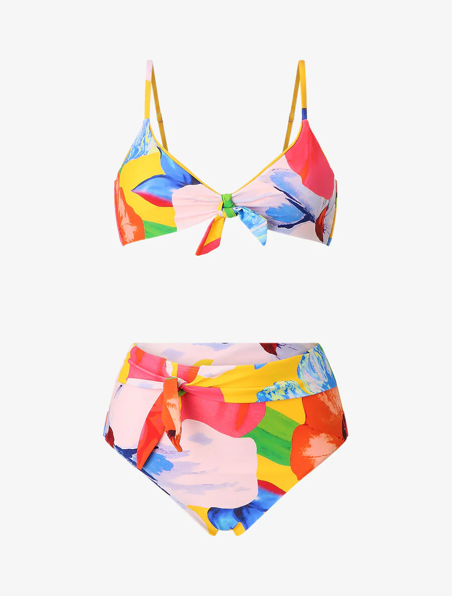 Hoog getailleerde bikini met fantasieprint - Geel