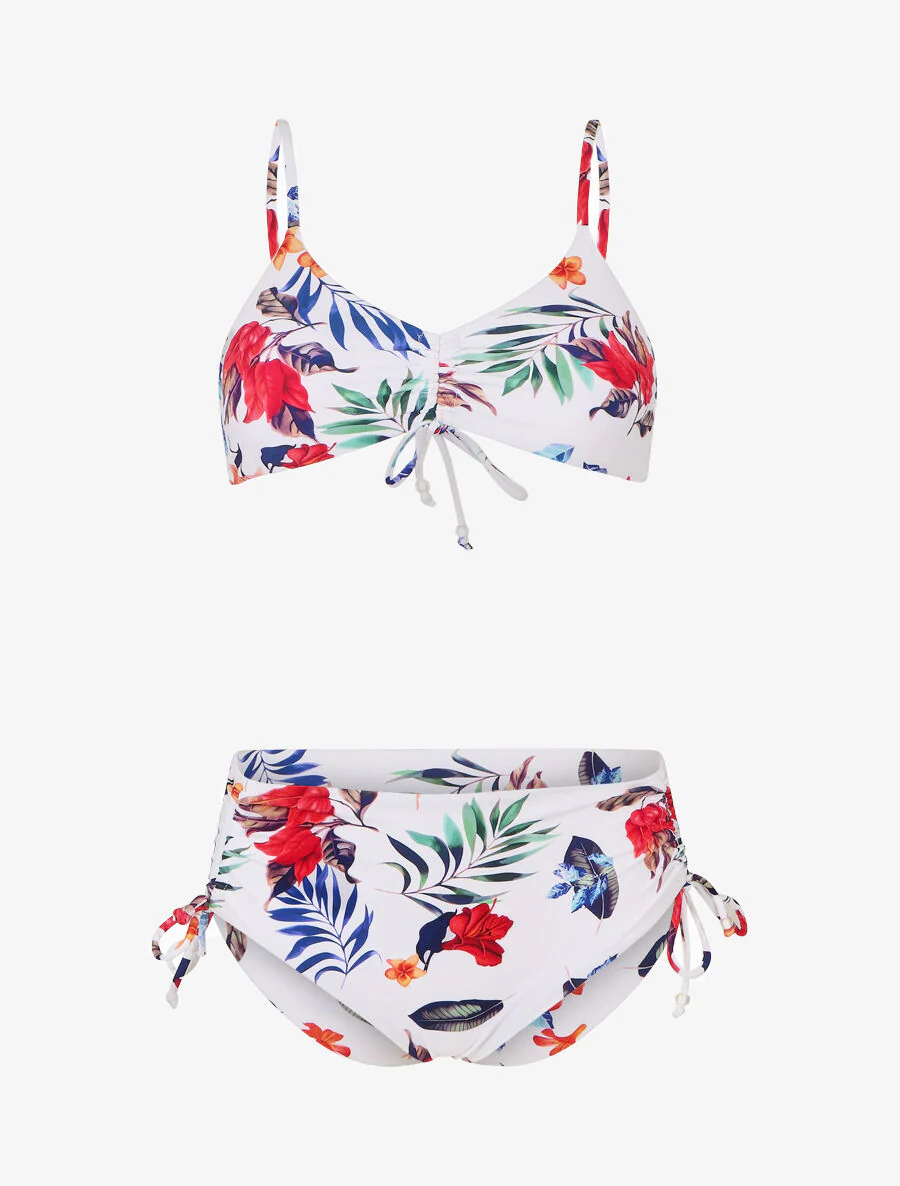 Hoog getailleerde bikini met bloemenprint - Wit