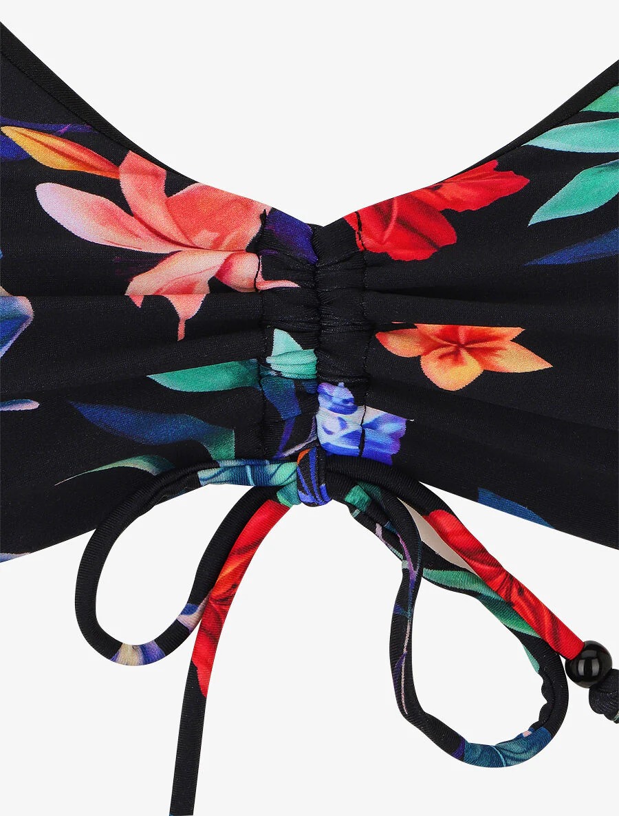 Hoge taille bikini met bloemenprint - Zwart - Image 3