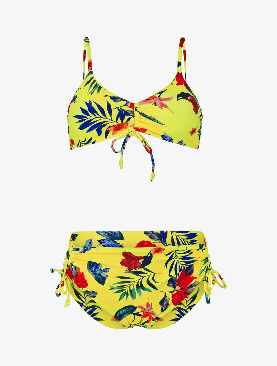 Hoge taille bikini met bloemenprint - Geel