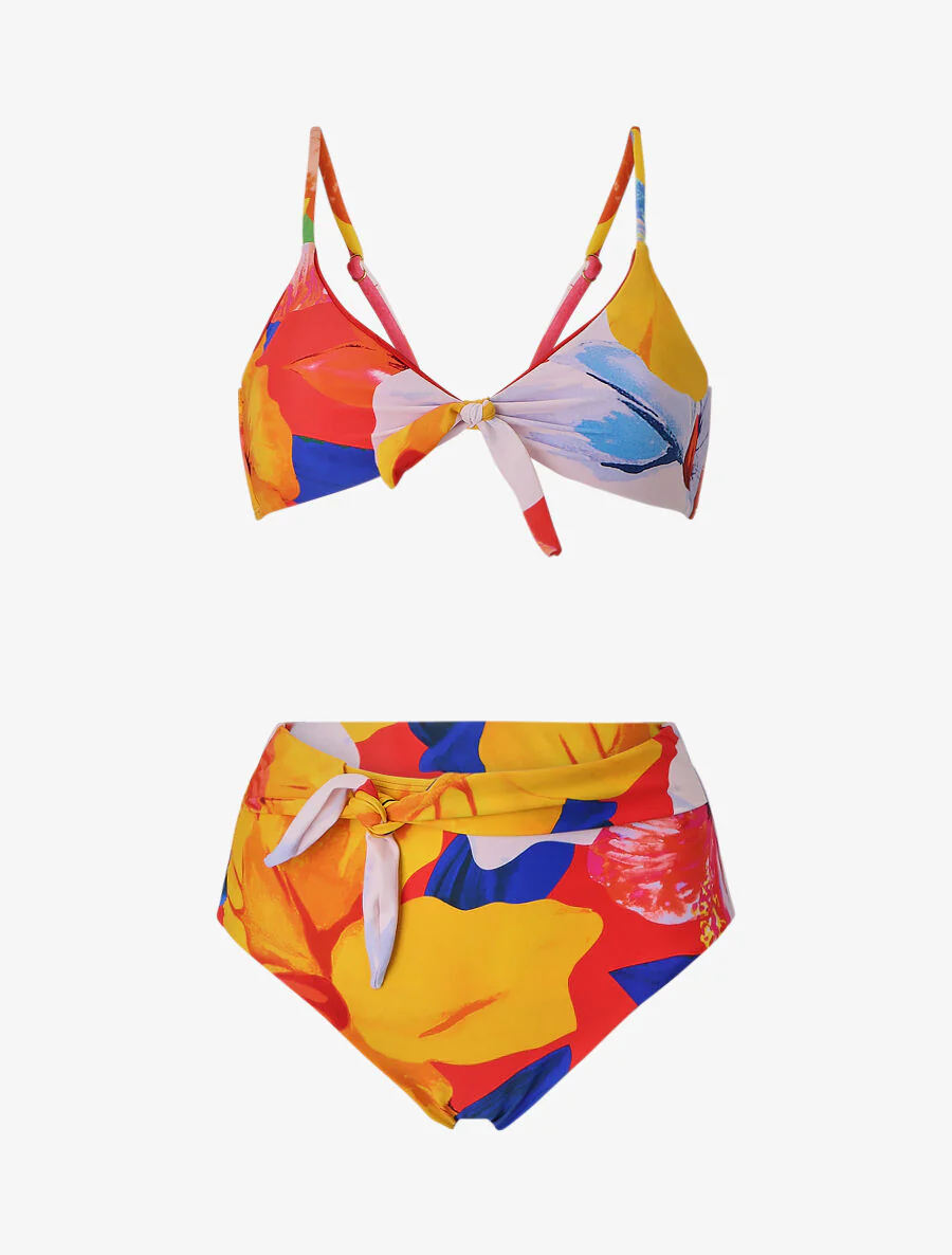 Hoog getailleerde bikini met fantasieprint - Rood