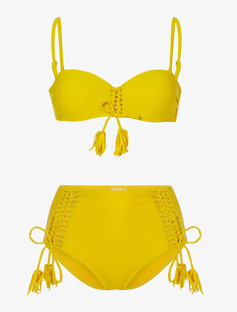 Hoog getailleerde bikini met bustier - geel