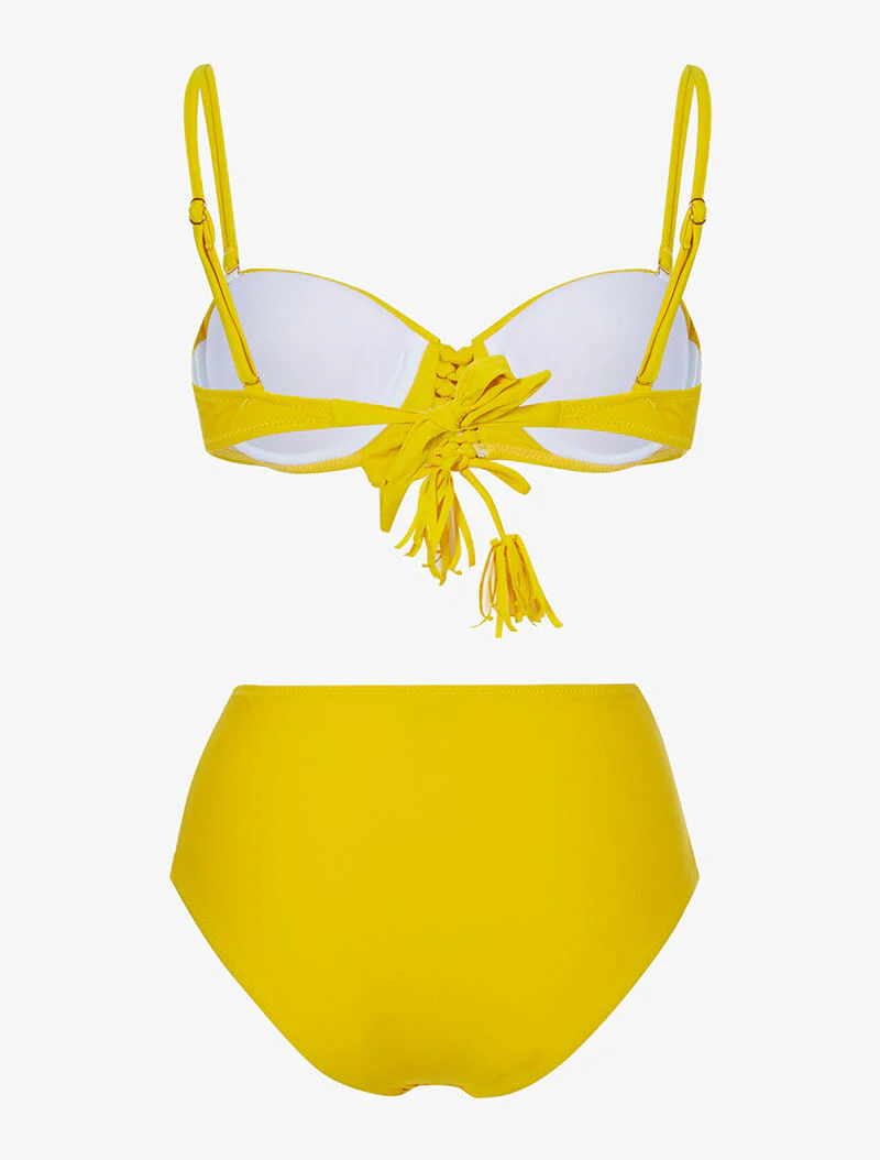Hoog getailleerde bikini met bustier - geel - Image 2