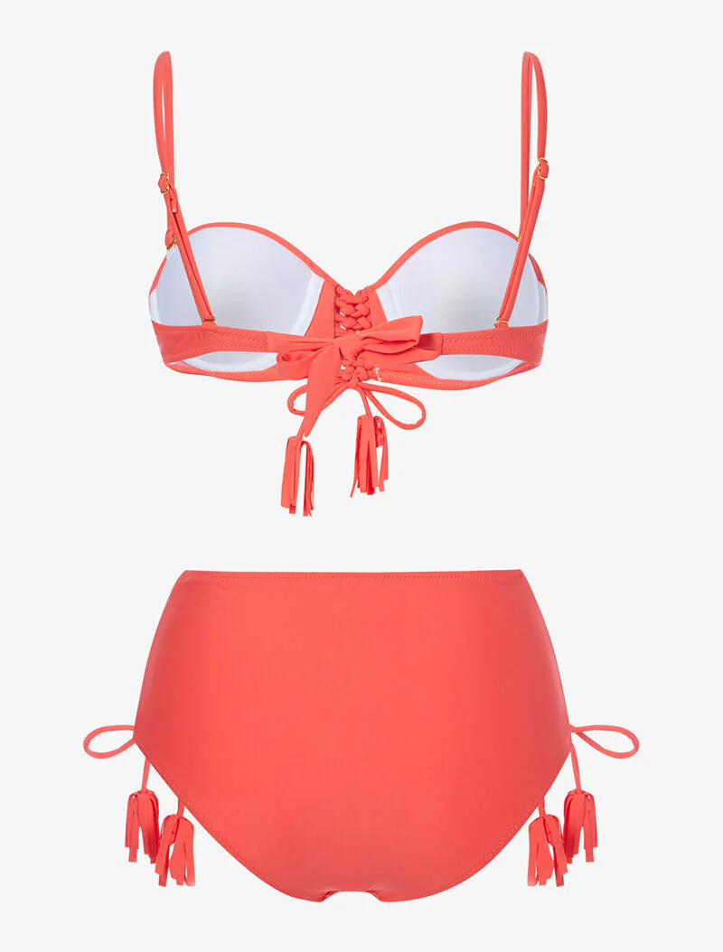 Hoog getailleerde bikini met korset - koraal - Image 2