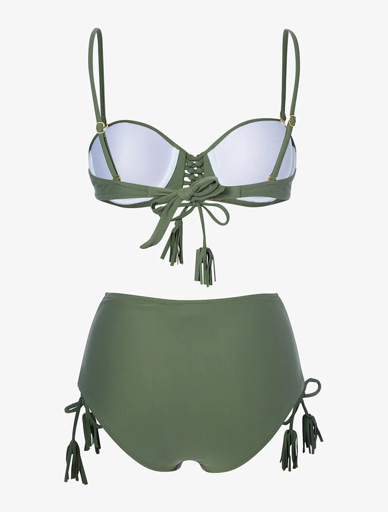Hoog getailleerde bikini met bustier - kaki - Image 2
