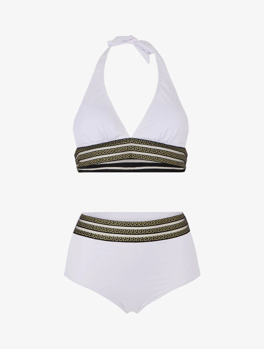 Hoog getailleerde bikini met Griekse motieven - Wit