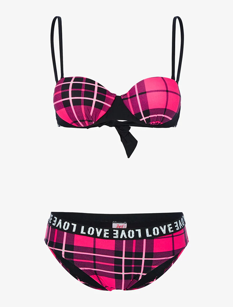Bikini Love geruite print - fuchsia