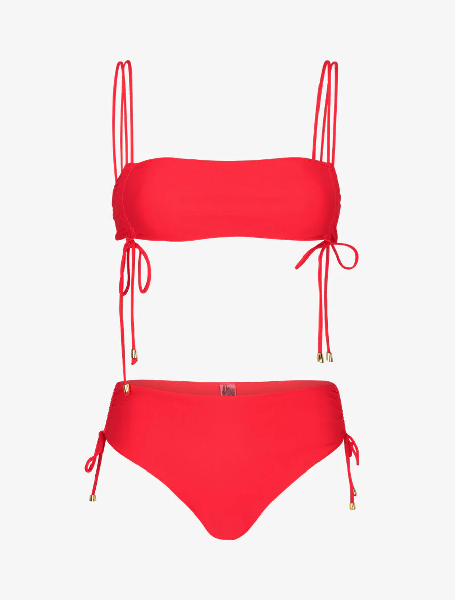 Bikini met bandjes met kettinkjes - Koraal