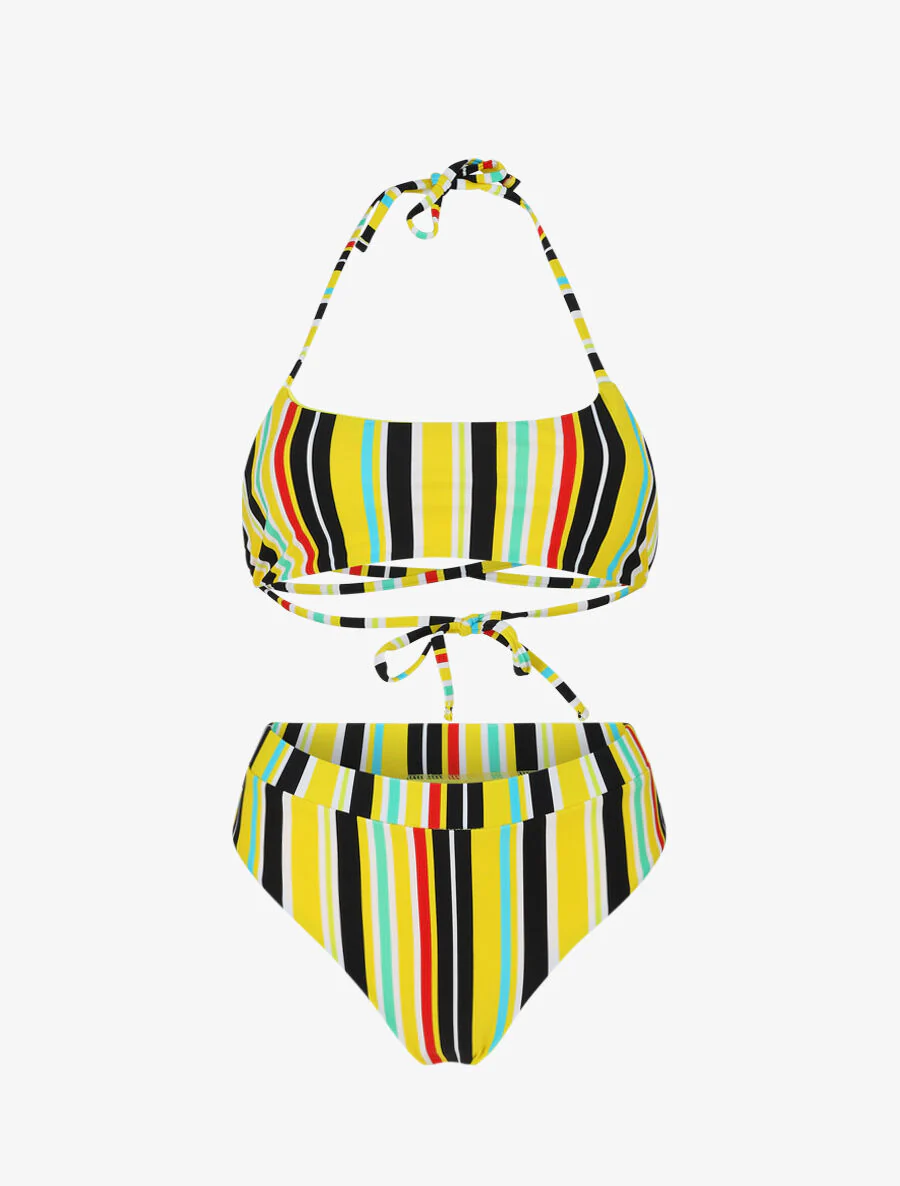 Bikini met bandjes om te strikken aan de hals - Geel