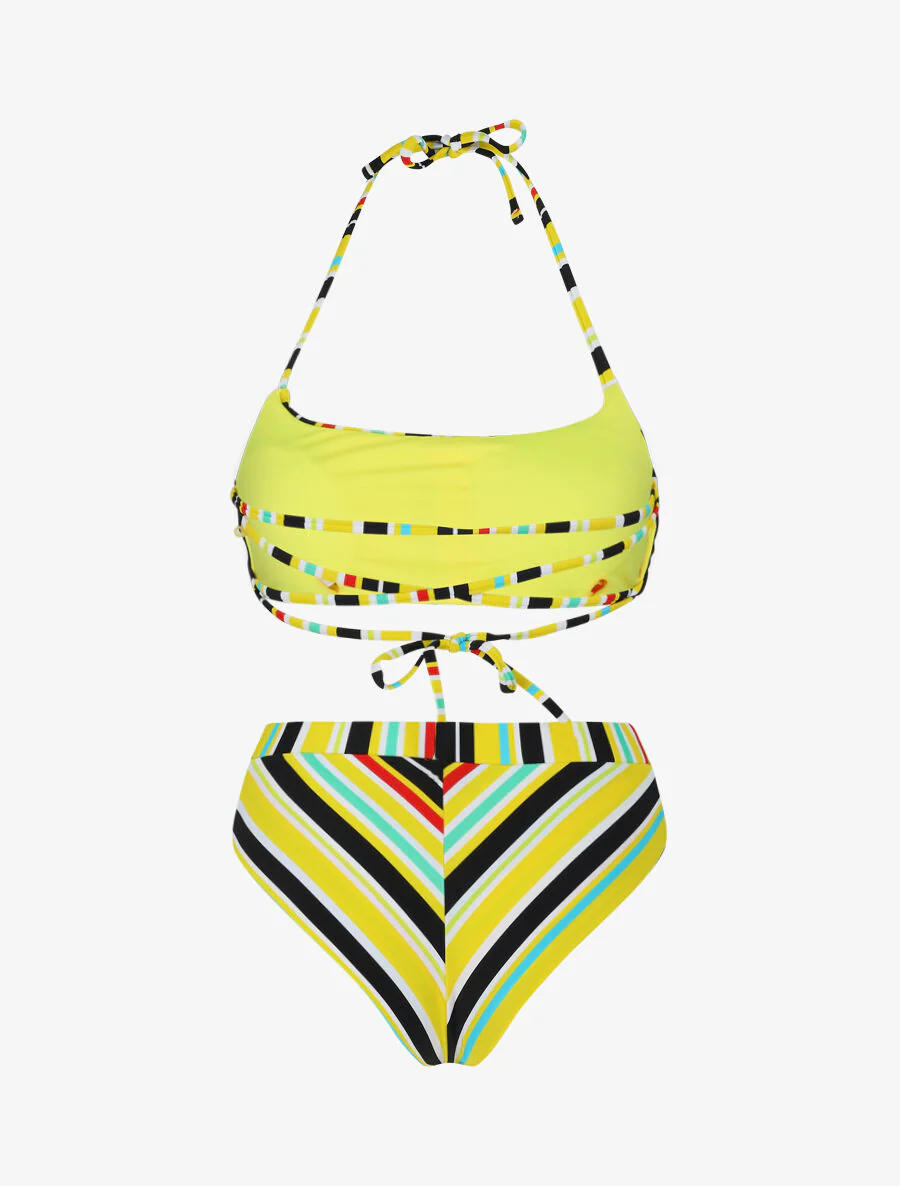 Bikini met bandjes om te strikken aan de hals - Geel - Image 2