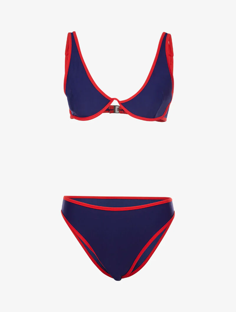 Bikini met contrasterende biezen - marine