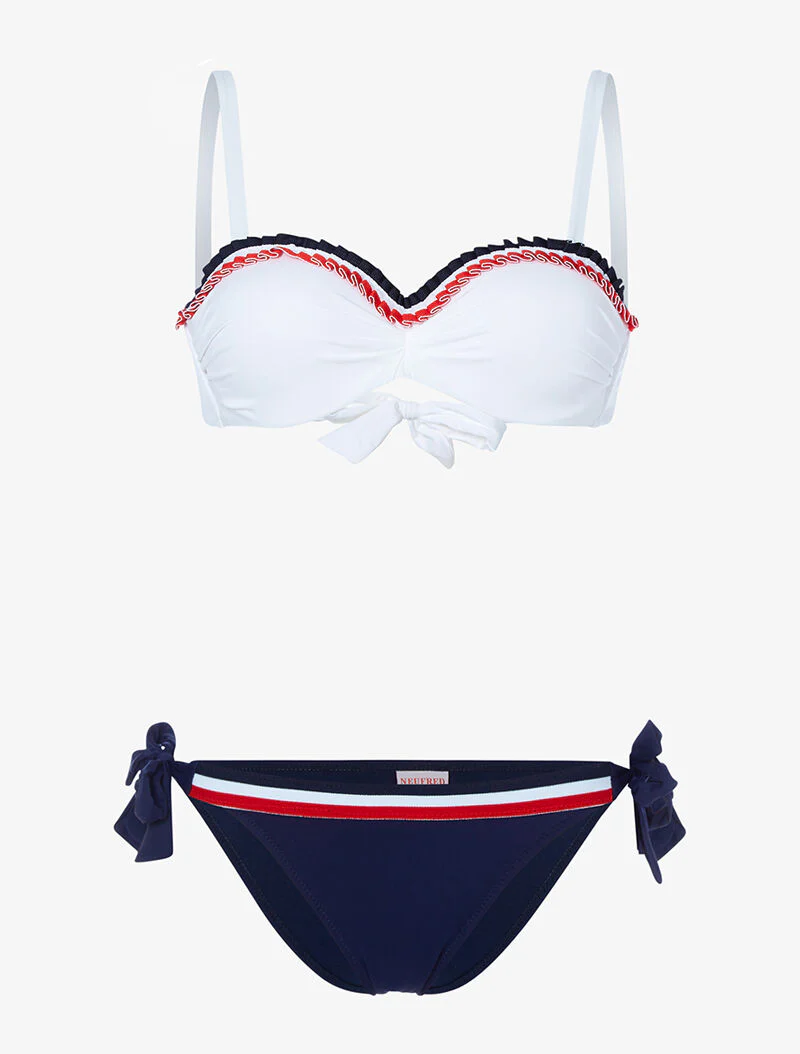 Bikini met driekleurige inzetstukken - wit
